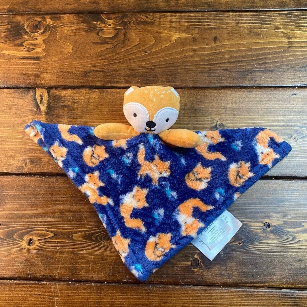 Le Bebe Favorite Baby Lovey Orange Fox Blue Fleece Cozy plush woobie blanket